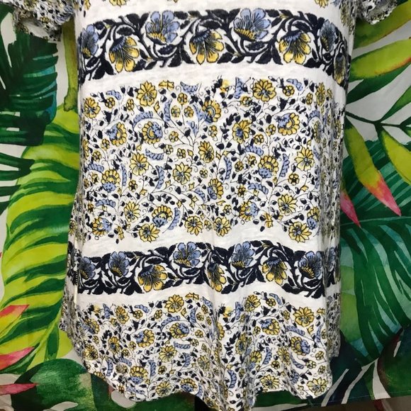 Lucky Brand Women's Small Blue Yellow White Spring Summer Floral T Shirt - Picture 6 of 8